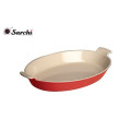 GRATIN PAN ENAMEL -OVER CAST IRON OVAL RED MADE IN CHINA